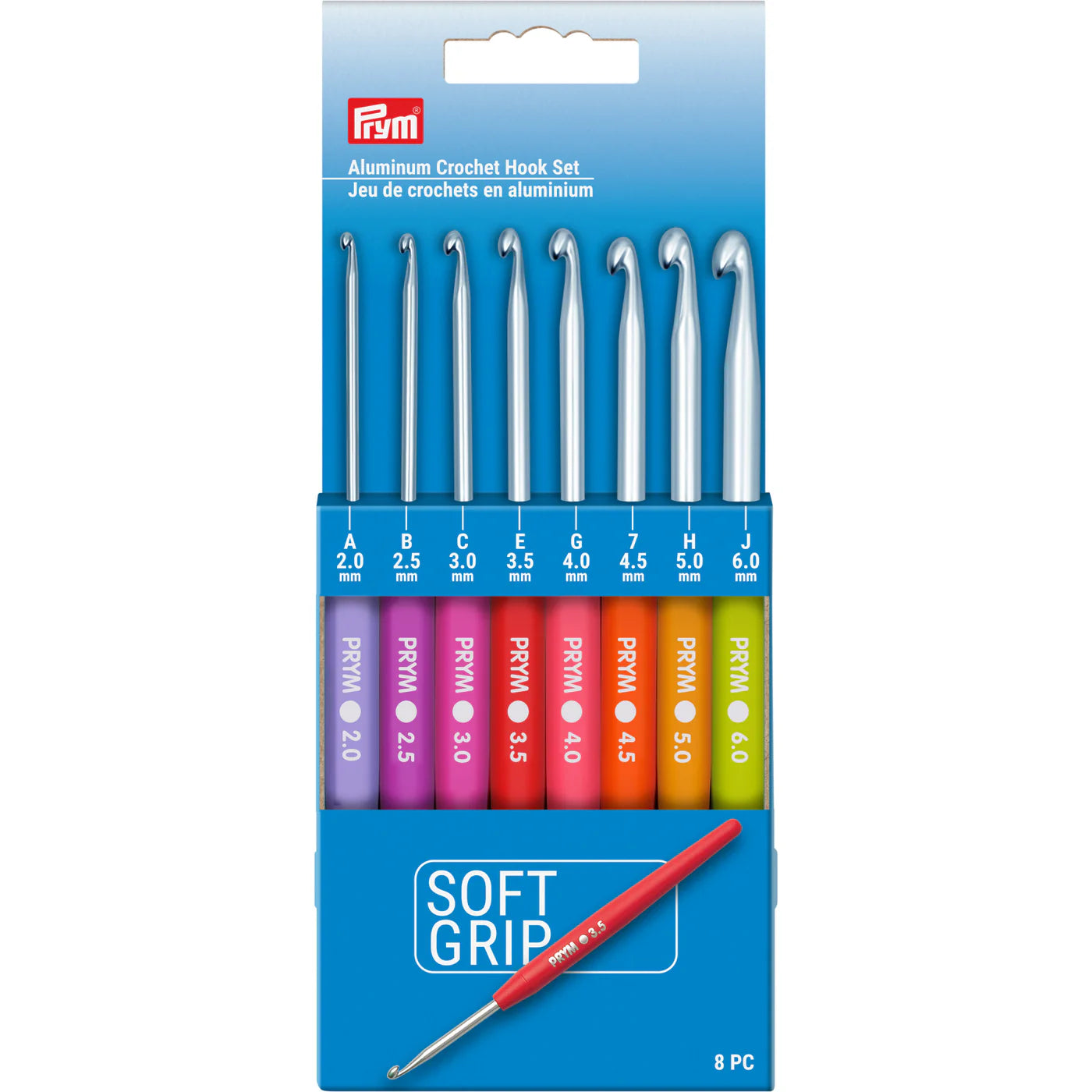 Prym Soft Grip Aluminum 8 Crochet Hook Set, sizes 2-6mm